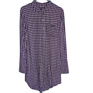Treasure & Bond Womens Small Burgundy Navy Plaid Rayon Tunic Shirt Dress Preppy